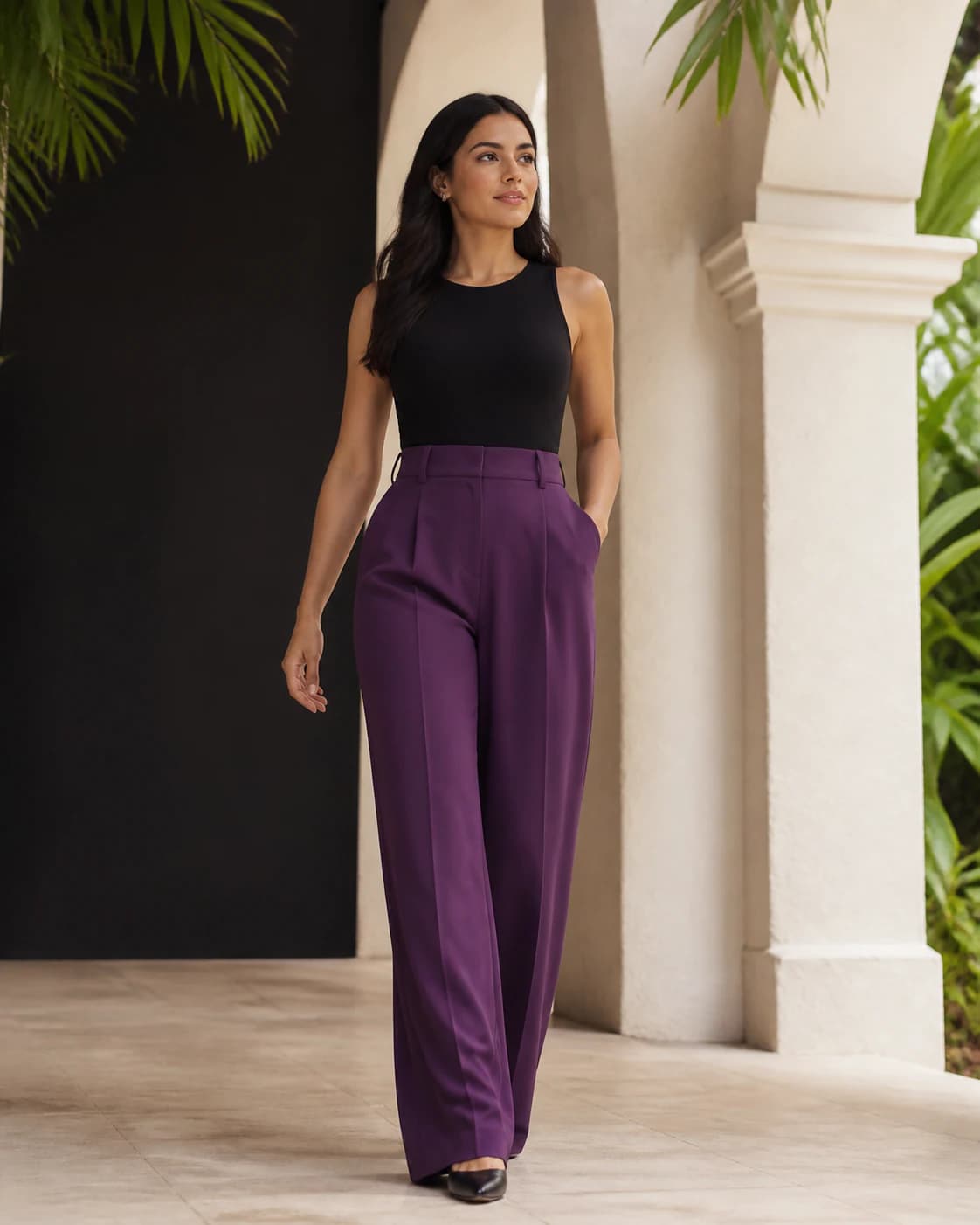 Modelo con un look de inspiración para la categoría Pantalones