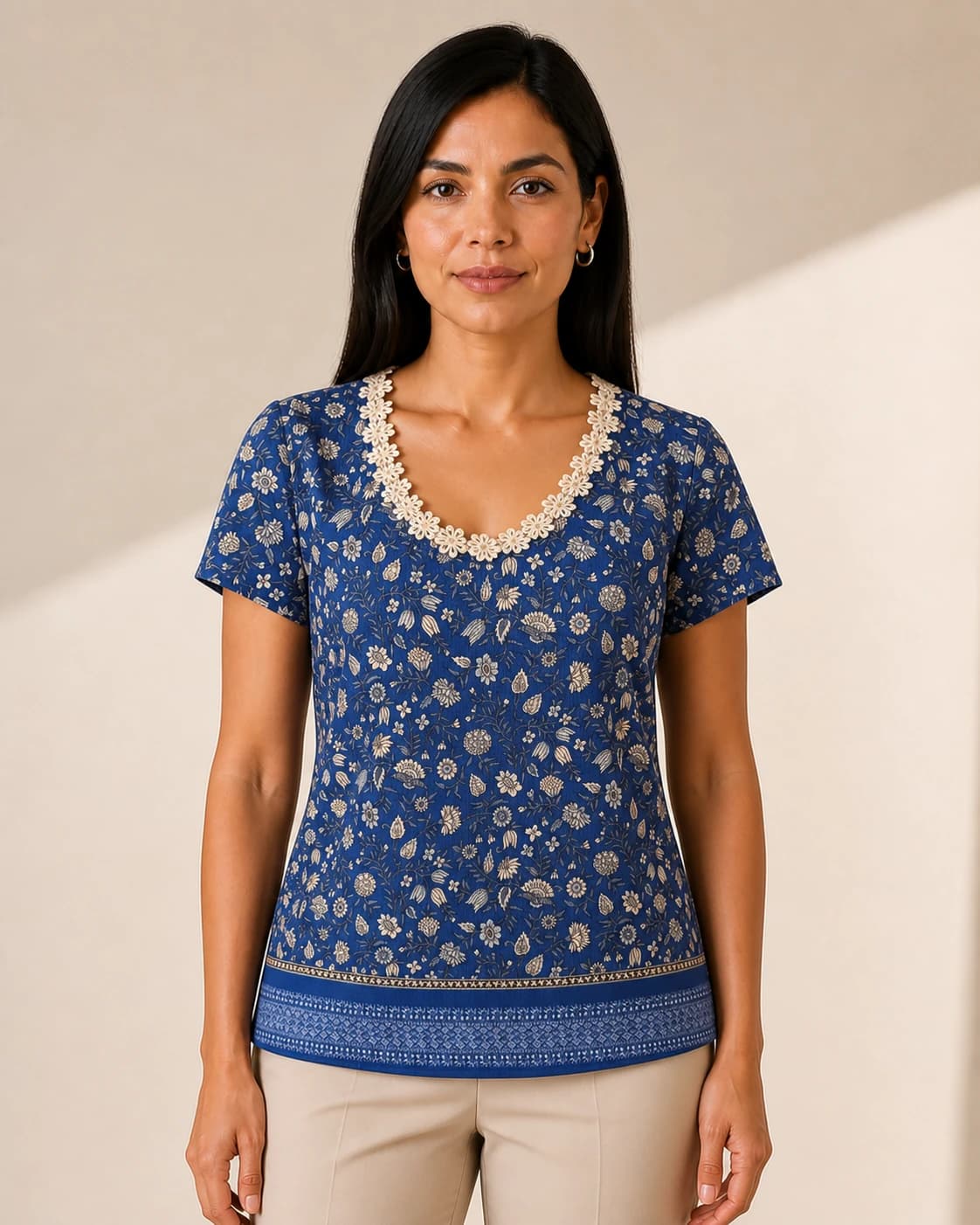 Blusa floral encaje, color Color único, vista frontal