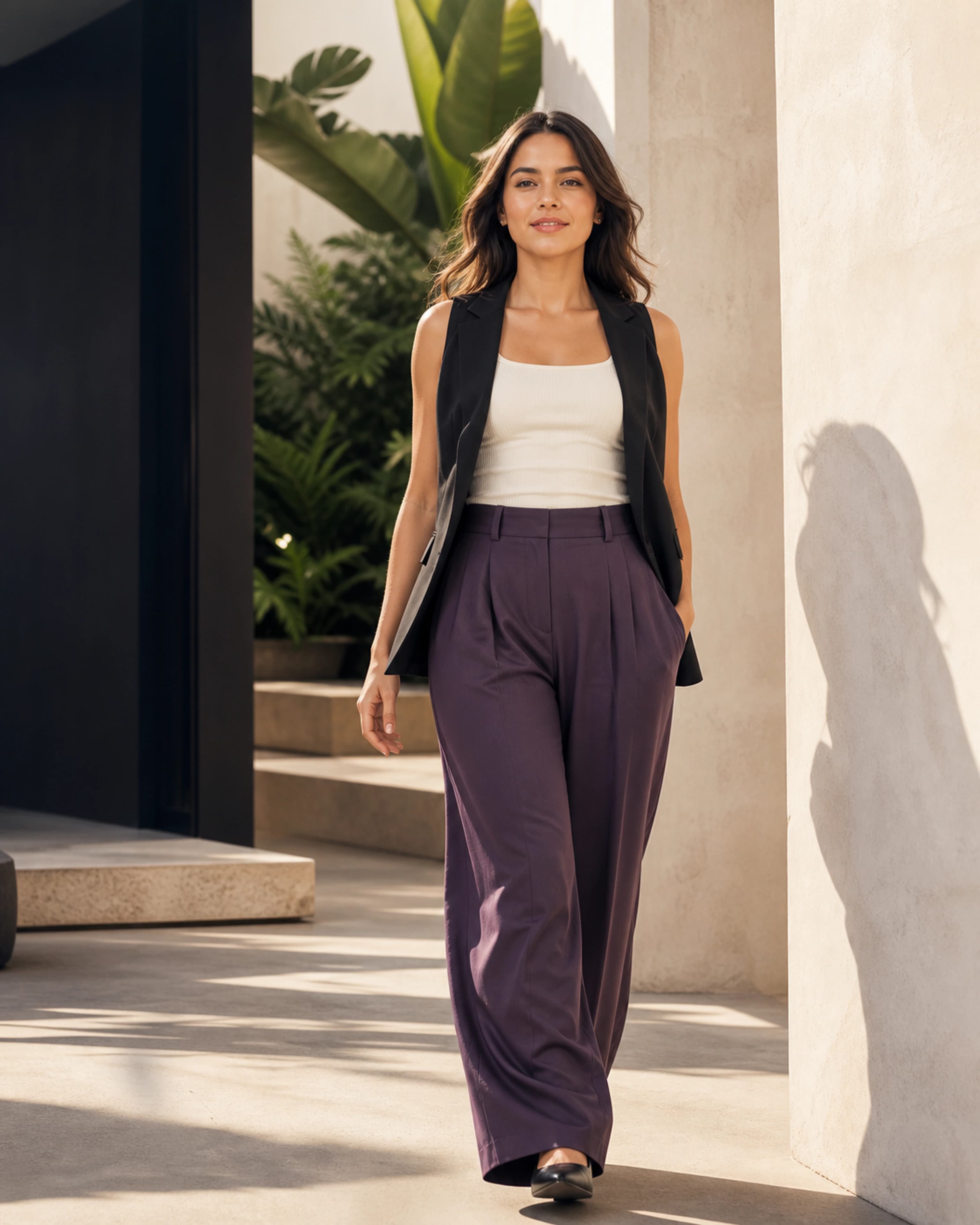 Mujer con un look contemporáneo en una escena tropical de Costa Rica