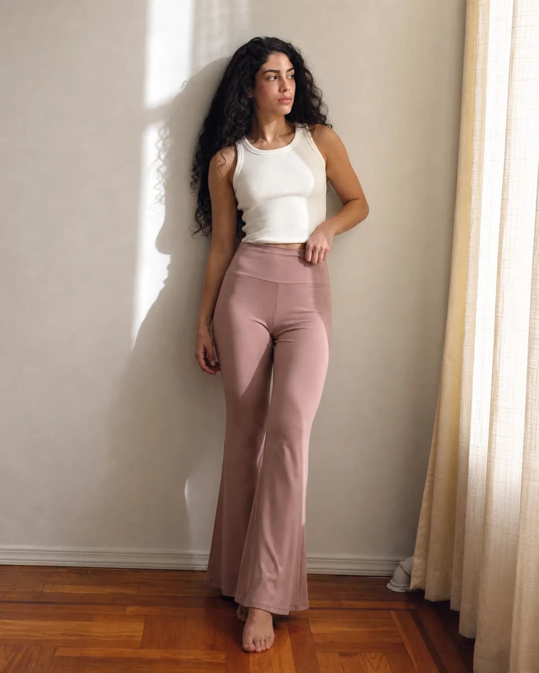 Pantalon acampanado rosa mauve