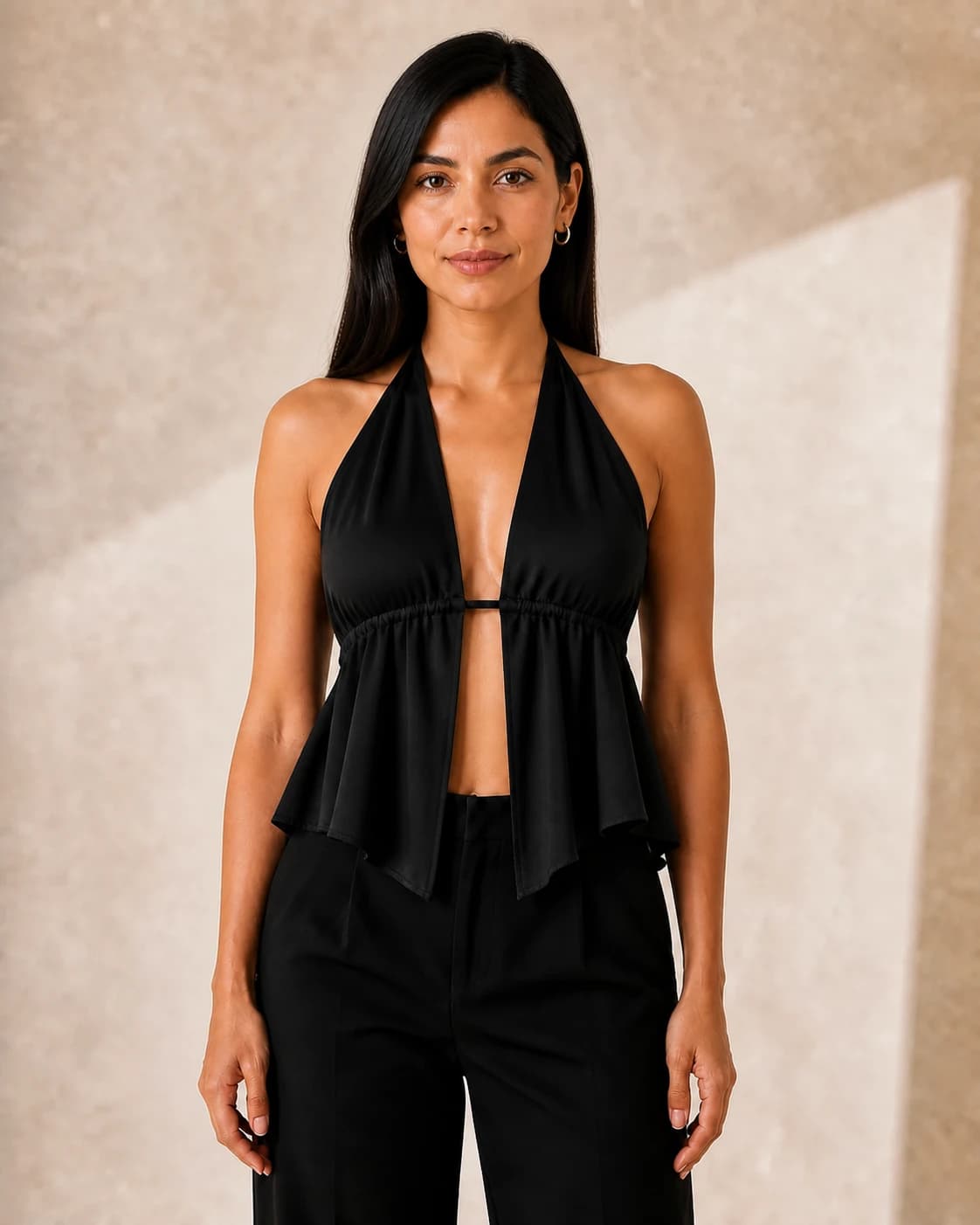Top halter negro babydoll espalda descubierta
