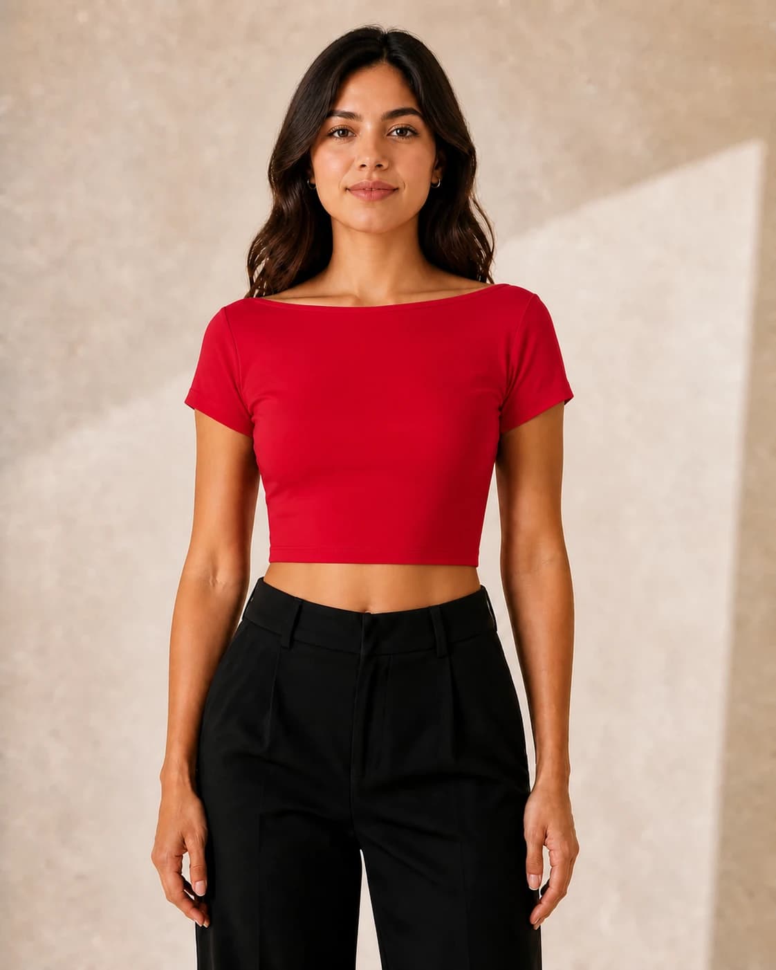 Top crop rojo escote barco