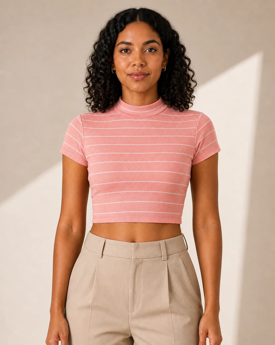 Top crop rayado coral