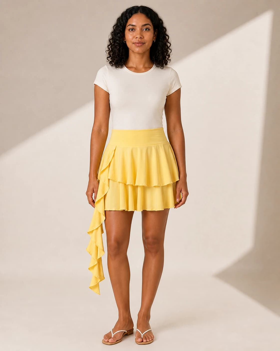 Falda mini amarilla de volados